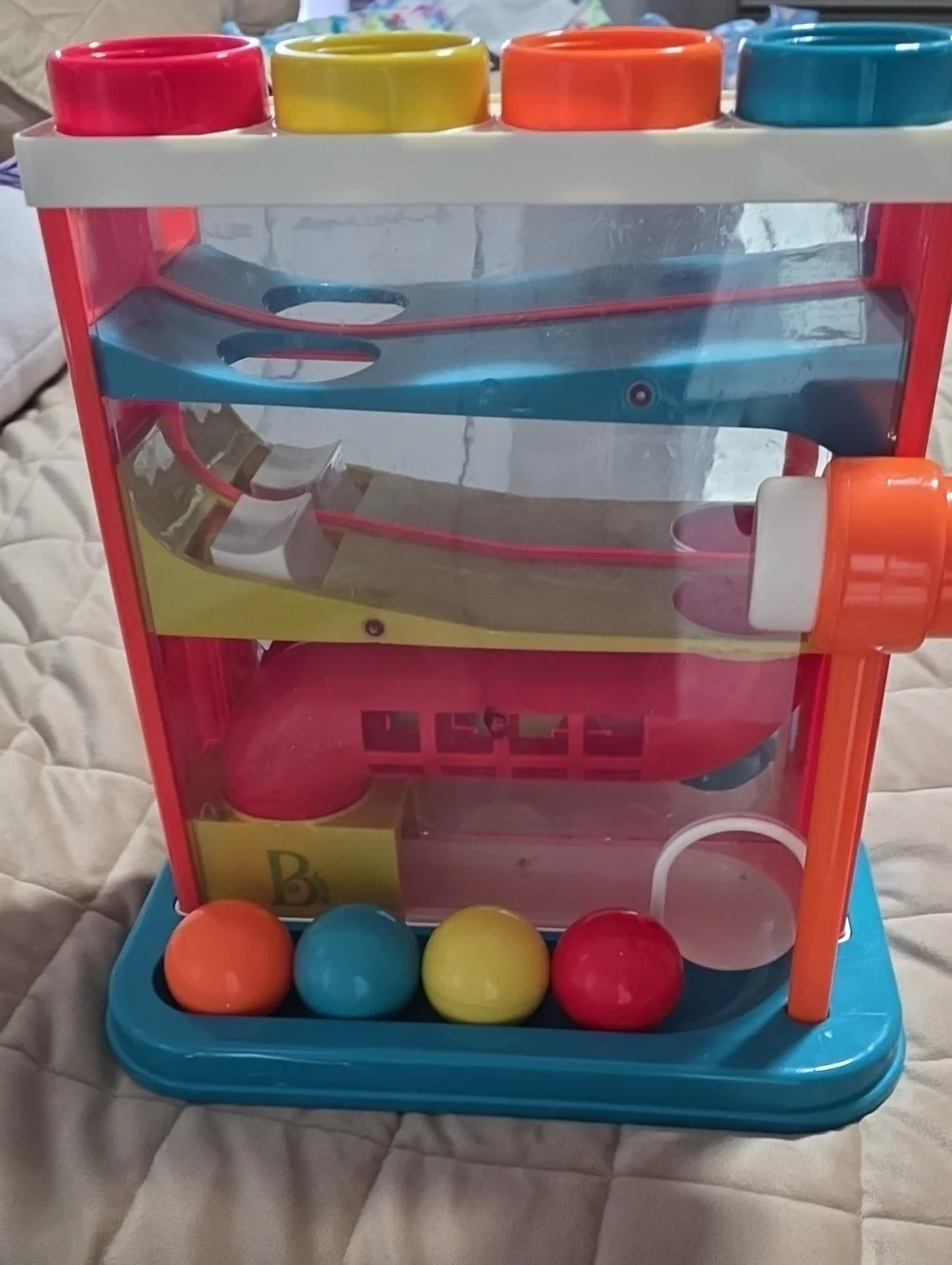 Colorful Ball Drop Ramp Toy - Blue, Red, Yellow, Orange